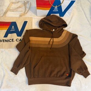 - NWT Aviator Nation  Wave Stripe 4  Relaxed Hoodie Chocolate  XS + Tote